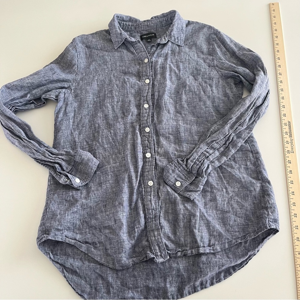 Lord & Taylor 100% Linen Button Down Shirt Women’s Large Blue Chambray